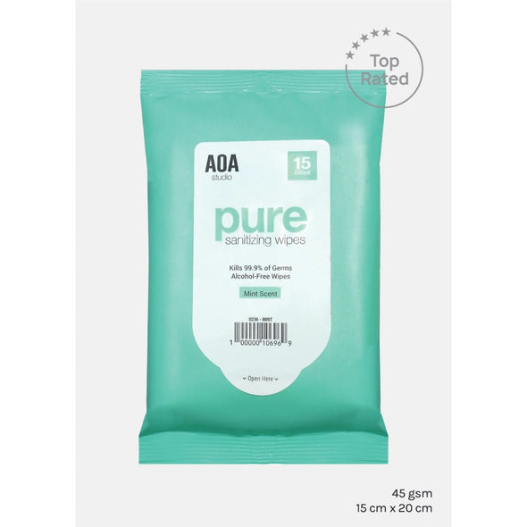 AOA - Pure Sanitizing Wipes, Mint (Lingettes désinfectantes, menthe)