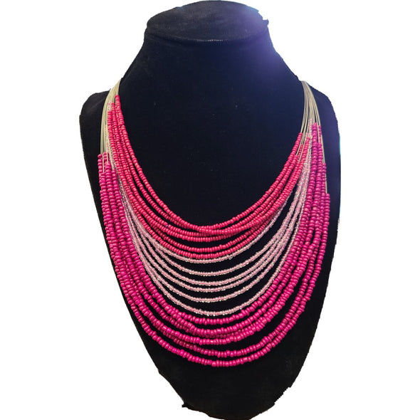 Mixit - Pink Beaded Multilayer Necklace (Collier multicouches en perles roses)