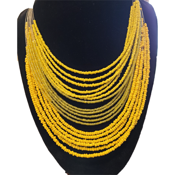 Mixit - Yellow Beaded Multilayer Necklace (Collier multicouches en perles jaunes)