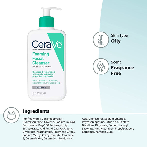 CeraVe - Foaming Facial Cleanser, 12oz (Nettoyant moussant pour le visage)
