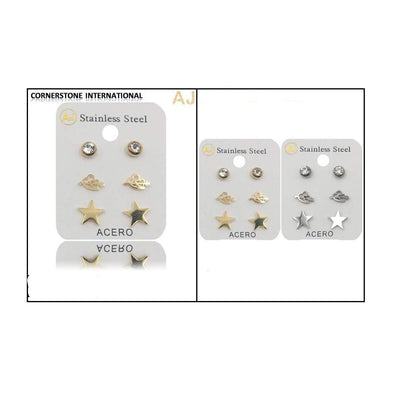 AJ - 3 pairs of stainless steel earrings (3 paires de boucles d'oreilles en acier inoxydable)