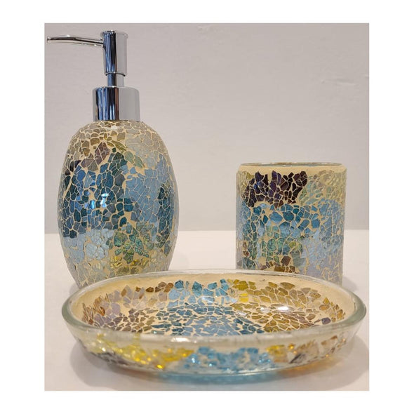 Mosaic, Glass Bathroom Accessories, set of 3 (Mosaïque, Accessoires de salle de bains en verre, set de 3)