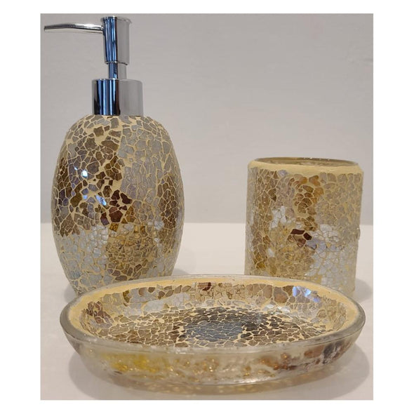 Royal Touch - Mosaic, Glass Bathroom Accessories, set of 3 (Mosaïque, Accessoires de salle de bains en verre, set de 3)