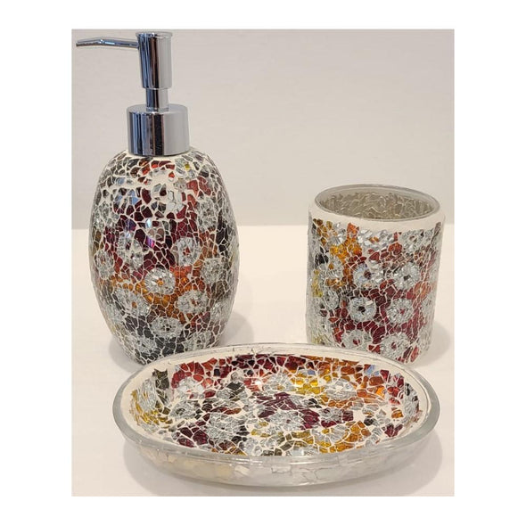Royal Touch - Mosaic, Glass Bathroom Accessories, set of 3 (Mosaïque, Accessoires de salle de bains en verre, set de 3)