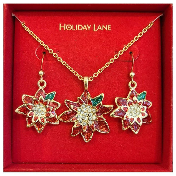 Macy's - Holiday Lane, Poinsettia Earrings and Necklace set (Boucles d'oreilles et collier, poinsettia)