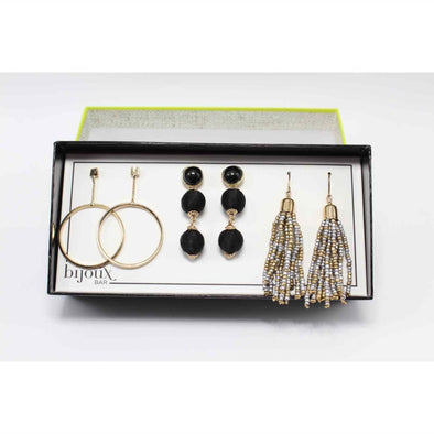 Bijoux Bar - 3 Pair Earrings Set, Black (Ensemble de 3 paires de boucles d'oreilles, Noir)