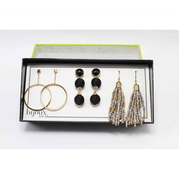Bijoux Bar - 3 Pair Earrings Set, Black (Ensemble de 3 paires de boucles d'oreilles, Noir)