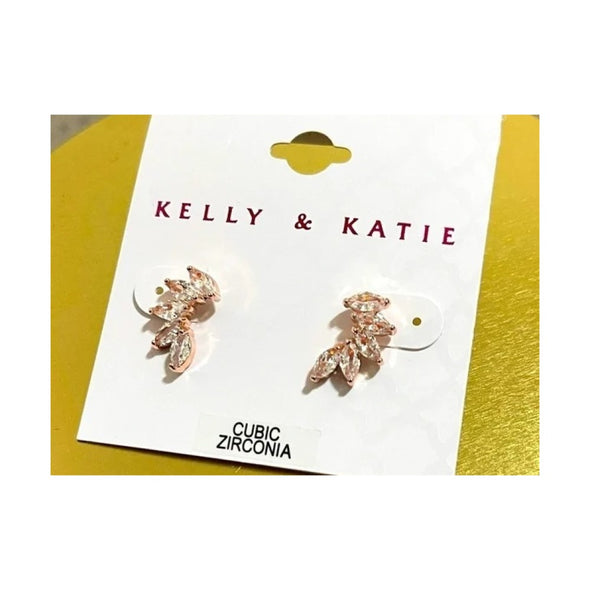 Kelly & Katie - Crystal Leaves stud earrings (Boucles d'oreilles, feuilles en cristal)