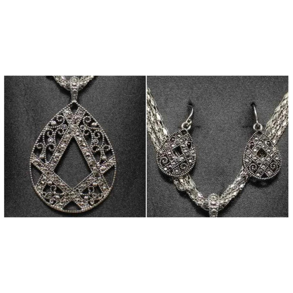 Mixit - Silver Filigree Marcasite Necklace & Earring Set (Ensemble de collier et de boucles d'oreilles en argent filigrane)