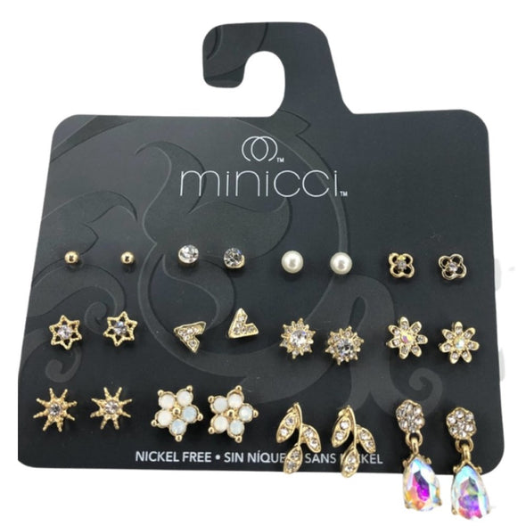 Minicci - Assorted Design, 12-Pair Set of Earrings (Design assorti, jeu de 12 paires de boucles d'oreilles)
