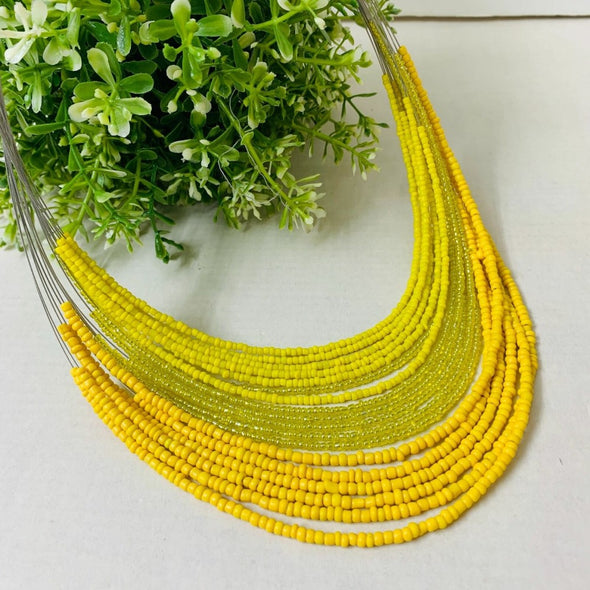 Mixit - Yellow Beaded Multilayer Necklace (Collier multicouches en perles jaunes)